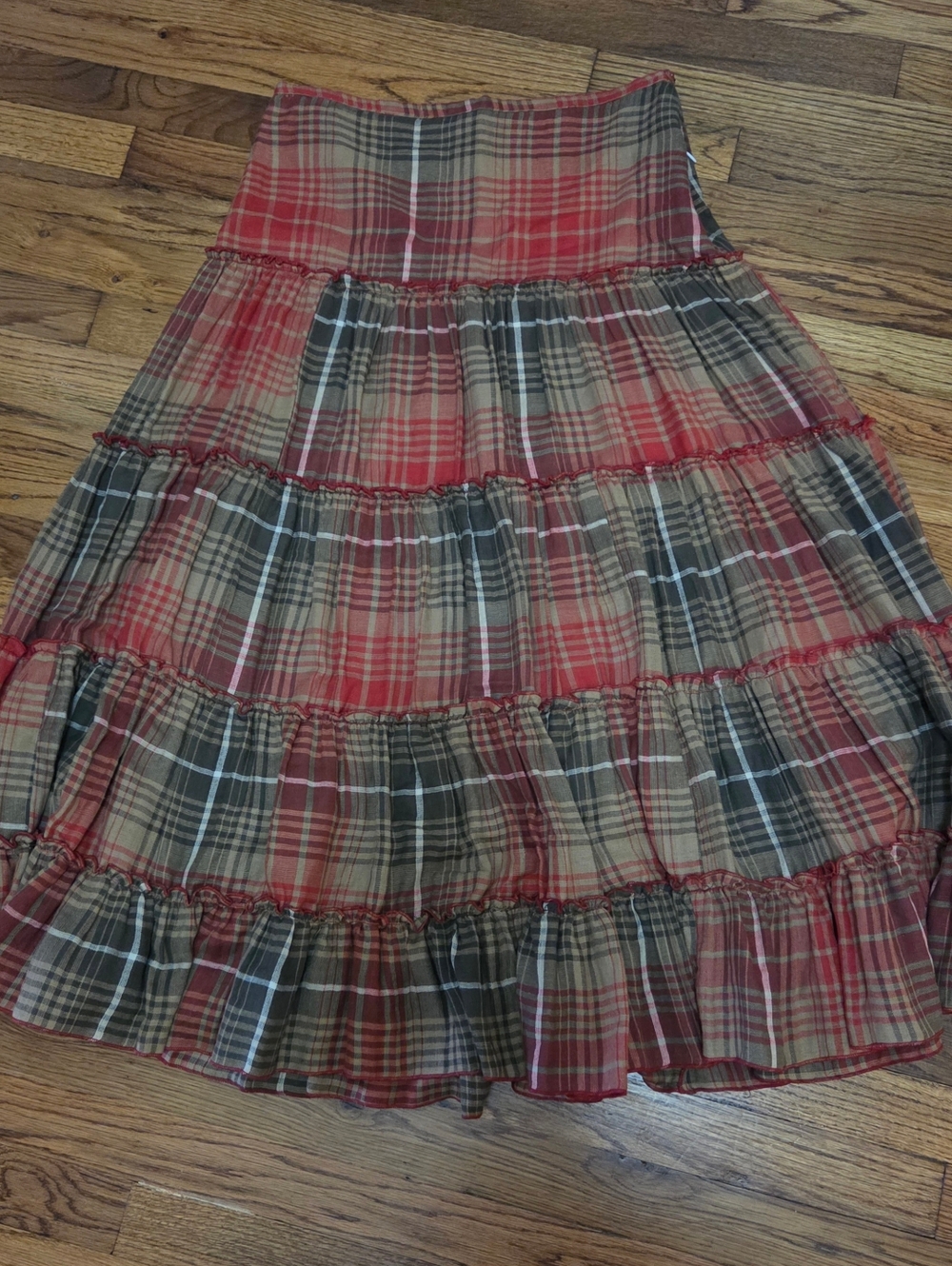 Tasha Polizzi Tiered Plaid Maxi Skirt - Red and Brown Medium